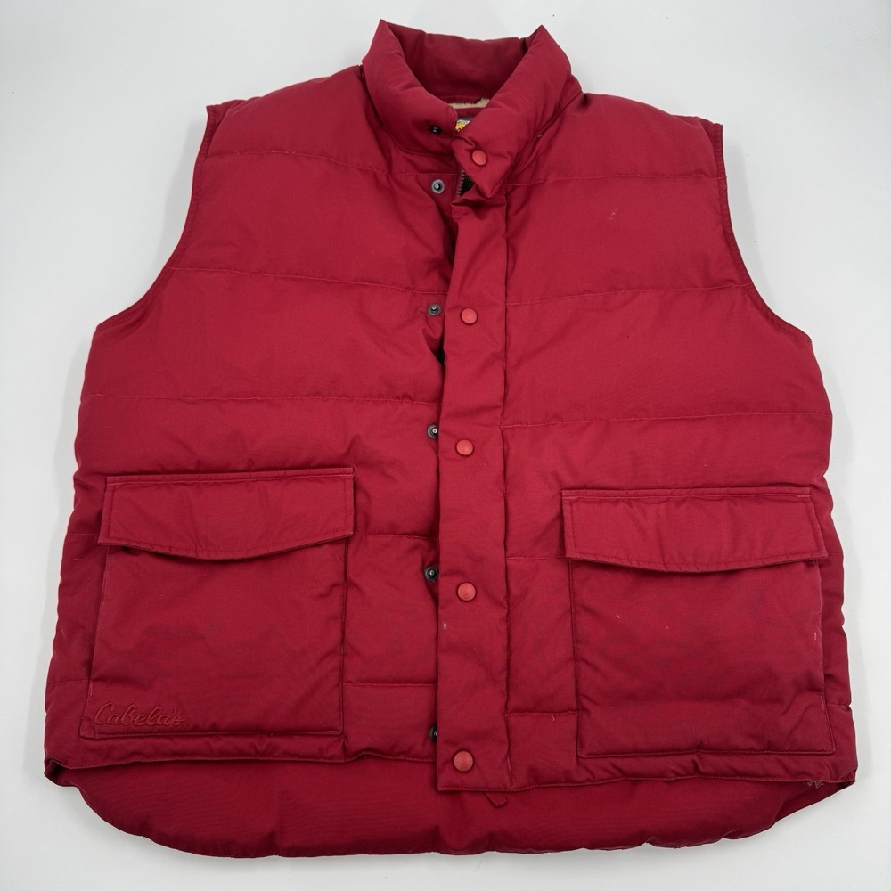CABELA'S Premier Northern Goose Down Vest 550 Weight Fleece Lined Red Large
